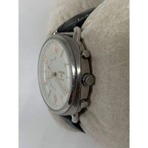 Fossil FTW1200 Women's Black Leather Analog Silver Dial Hybrid Smartwatch JD447 - Picture 3 of 11